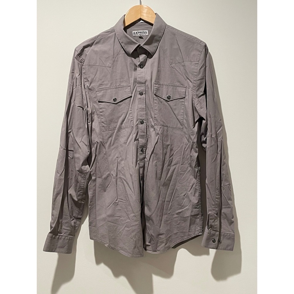 Express Fitted Stretch Cotton Western Shirt Mens‎ Long Sleeve Gray L